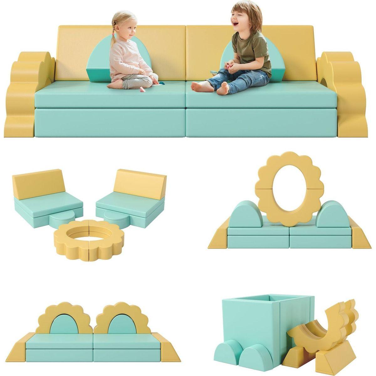 10PCS Kids Couch for Playroom, Baby Climbing and Crawl Foam Play Set, Foam Climbing Blocks Convertible Sofa, Kids Play Couch, Indoor Climbing Structure for Toddlers, Infant, Kids, Pre-school