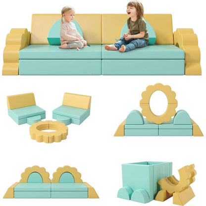 10PCS Kids Couch for Playroom, Baby Climbing and Crawl Foam Play Set, Foam Climbing Blocks Convertible Sofa, Kids Play Couch, Indoor Climbing Structure for Toddlers, Infant, Kids, Pre-school