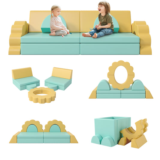 10PCS Kids Couch for Playroom, Baby Climbing and Crawl Foam Play Set, Foam Climbing Blocks Convertible Sofa, Kids Play Couch, Indoor Climbing Structure for Toddlers, Infant, Kids, Pre-school