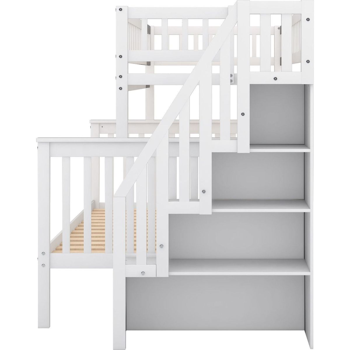 Twin over Full Stairway Bunk Bed with storage, White