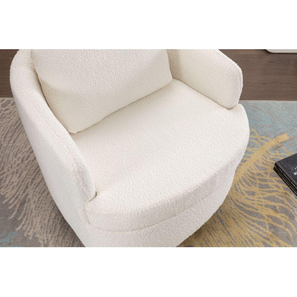 Boucle Fabric Swivel Accent Chair With Soild Wood Round Brown Base Leg,Ivory