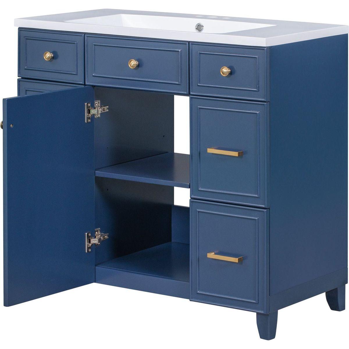 36" Bathroom Vanity Cabinet with Sink Top Combo Set, Navy Blue, Single Sink, Shaker Cabinet with Soft Closing Door and Drawer