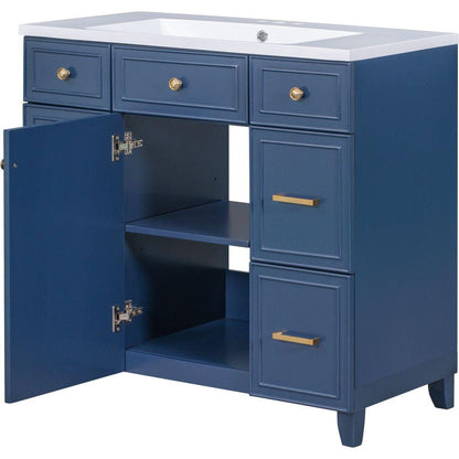 36" Bathroom Vanity Cabinet with Sink Top Combo Set, Navy Blue, Single Sink, Shaker Cabinet with Soft Closing Door and Drawer