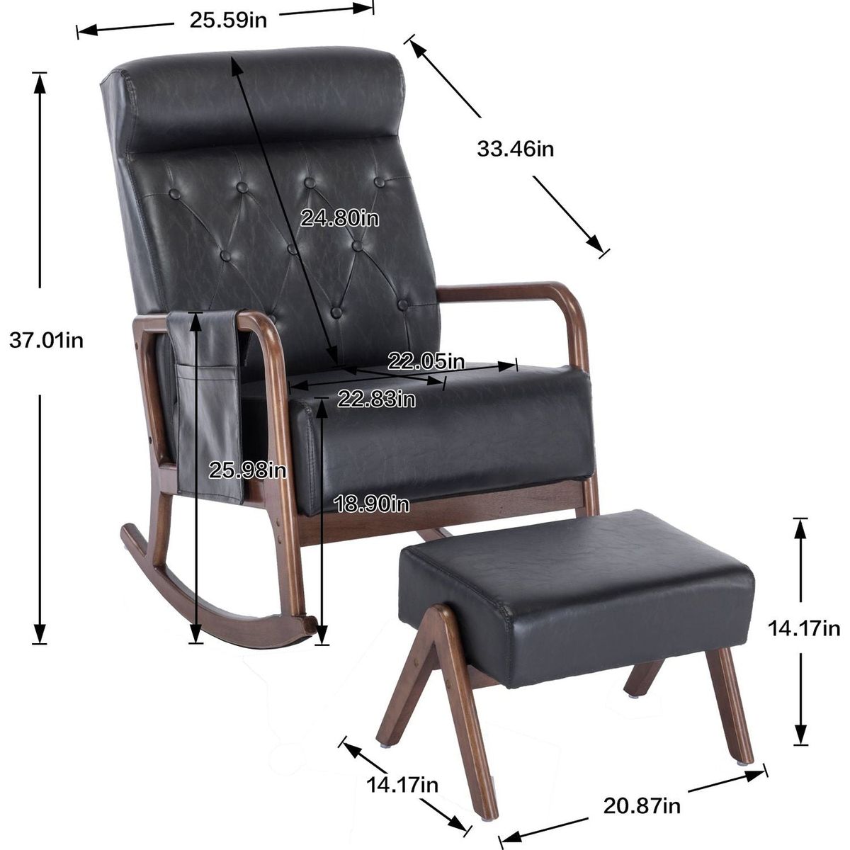 Rocking Chair With Ottoman, Mid-Century Modern Upholstered Fabric Rocking Armchair, Rocking Chair Nursery with Thick Padded Cushion, High Backrest Accent Glider Rocker Chair for Living Room