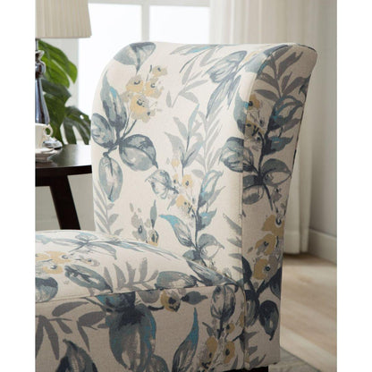 Capa Print Fabric Armless Contemporary Accent Chair, Blue Leaves