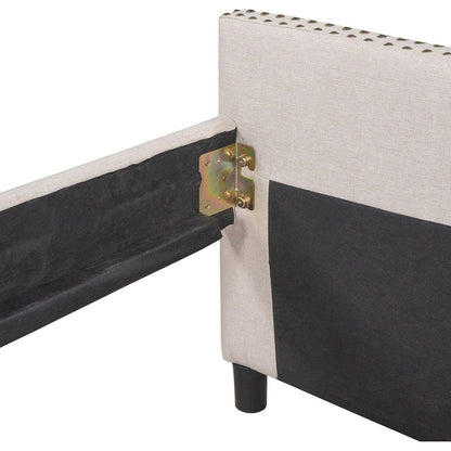 Upholstered daybed with Two Drawers, Wood Slat Support, Beige, Full Size