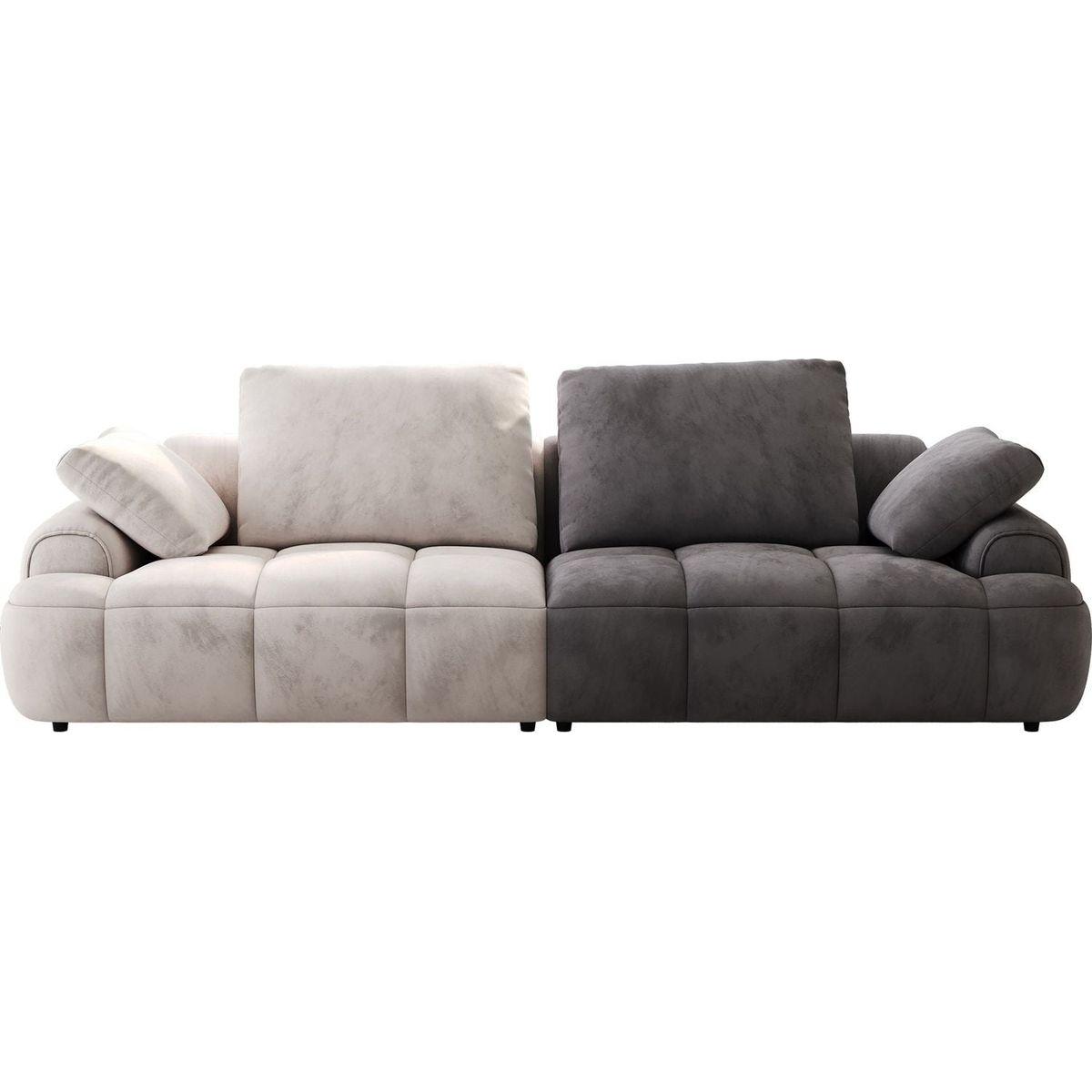 86.6"Large size two Seat Sofa,Modern Upholstered,Beige paired with grey suede fabric