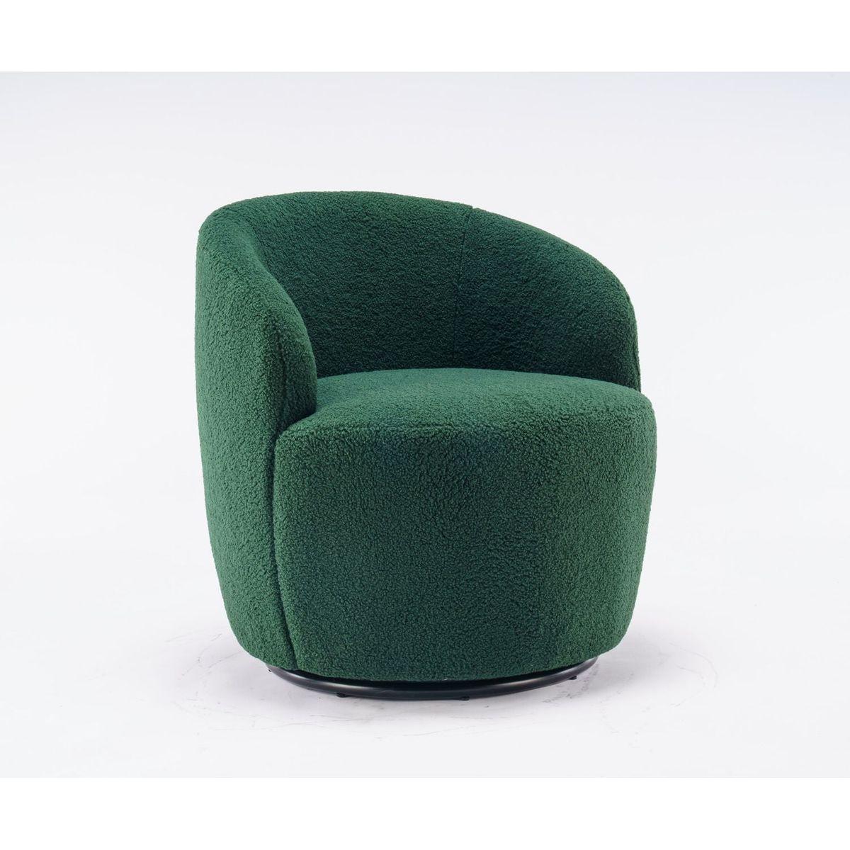 Teddy Fabric Swivel Accent Armchair Barrel Chair With Black Powder Coating Metal Ring,Dark Green