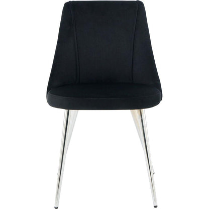 Modern simple velvet black dining chair home bedroom stool back dressing chair student desk chair chrome metal legs(set of 4)