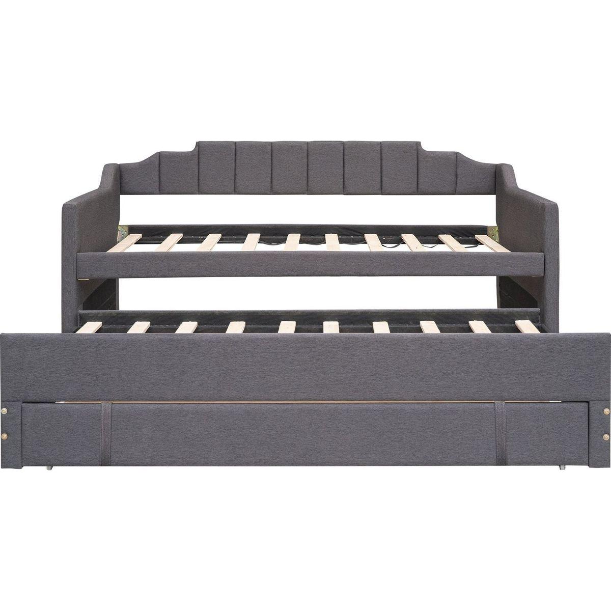 Twin Size Upholstered Daybed with Trundle and Three Drawers,Grey