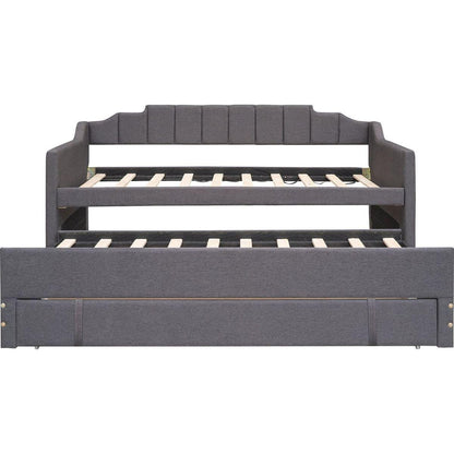 Twin Size Upholstered Daybed with Trundle and Three Drawers,Grey