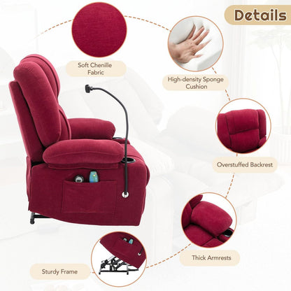 Power Lift Recliner Chair Electric Recliner for Elderly Recliner Chair with Massage and Heating Functions, Remote, Phone Holder Side Pockets and Cup Holders for Living Room, Red