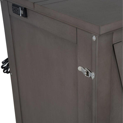 Solid Pine Murphy Bed Chest Cube Cabinet Bed with Charging Station and Large Storage Drawer for Home Office or Small Room,Full,Gray