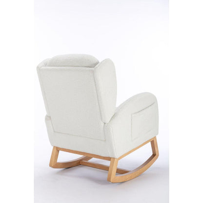 Teddy Fabric Rocking Chair With Packet Wood Legs,Ivory