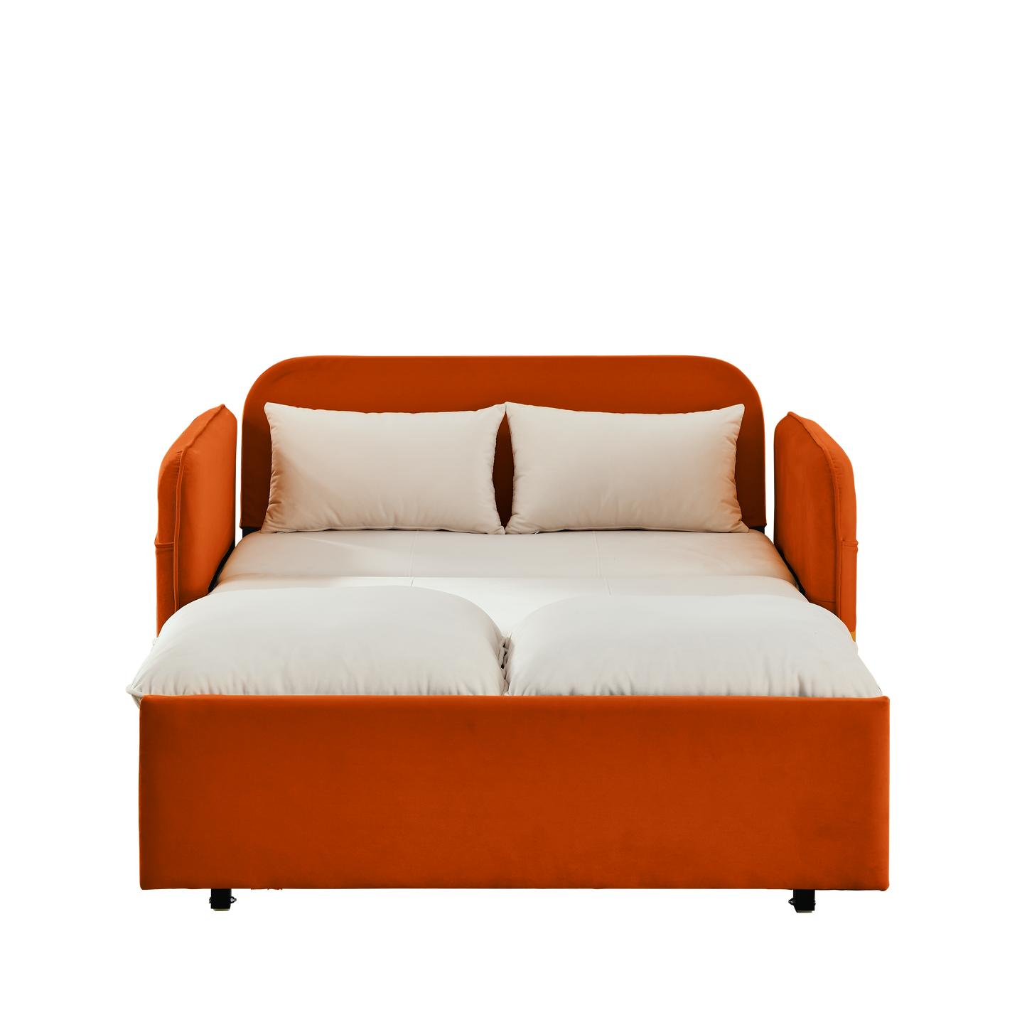 53" Modern Convertible Sofa Bed w/2 Removable Armrests w/USB Power Port, Velvet Recliner Adjustable Sofa w/Head Pull-Out Bed, 2 Pillows, For Living Room Apartment etc., White-Orange