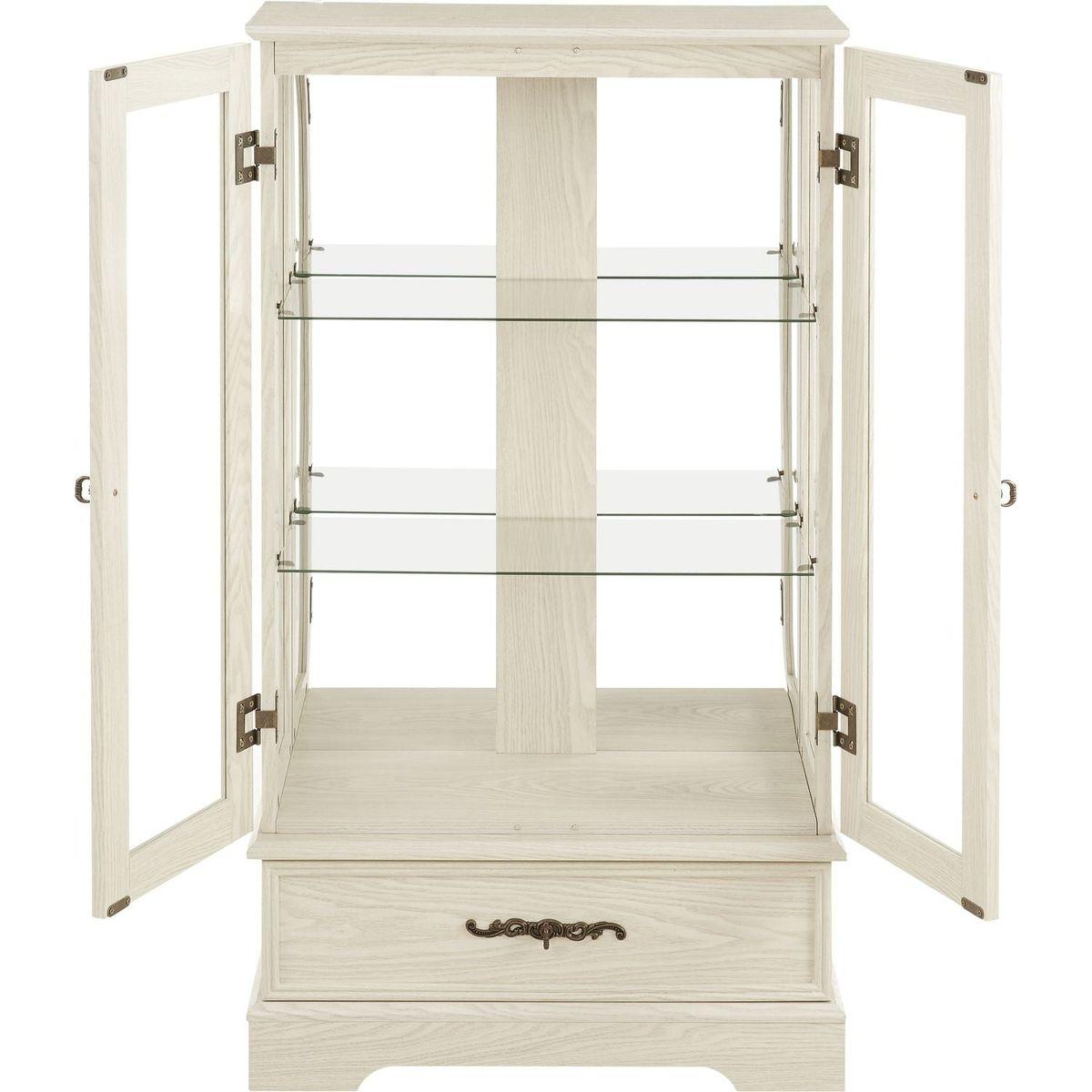 Glass Cabinet Lighted Glass Cabinet Curio Display Cabinet with Adjustable Glass Shelves 2 Doors and 1 drawer Cabinet Bulb Included White