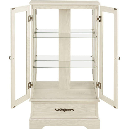 Glass Cabinet Lighted Glass Cabinet Curio Display Cabinet with Adjustable Glass Shelves 2 Doors and 1 drawer Cabinet Bulb Included White
