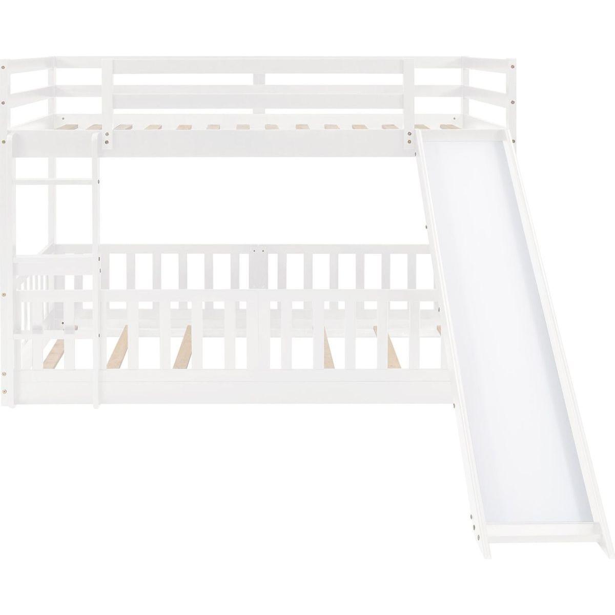 Twin Over Twin Bunk Bed with Slide and Ladder, White