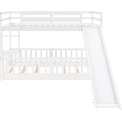 Twin Over Twin Bunk Bed with Slide and Ladder, White
