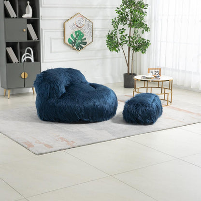 Bean Bag Chair Faux fur Lazy Sofa /Footstool Durable Comfort Lounger High Back Bean Bag Chair Couch for Adults and Kids, Indoor