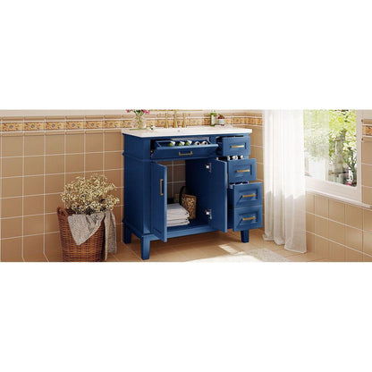 36-inch Bathroom Vanity with Resin Sink, Modern Bathroom Cabinet in Blue, Featuring Two Soft Close Doors and Four Drawers