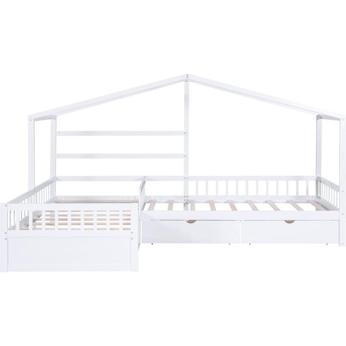 Twin Size House Platform Bed with Three Storage Drawers,White
