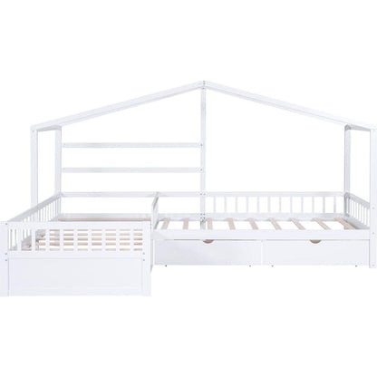 Twin Size House Platform Bed with Three Storage Drawers,White