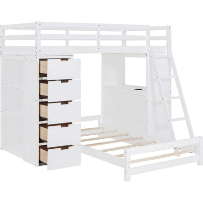 Twin over Twin Bunk Bed with LED Light and USB Ports, White