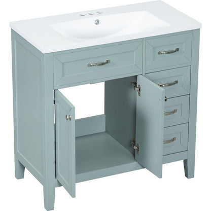 36" Bathroom Vanity with Sink Combo, Green Bathroom Cabinet with Drawers, Solid Frame and MDF Board