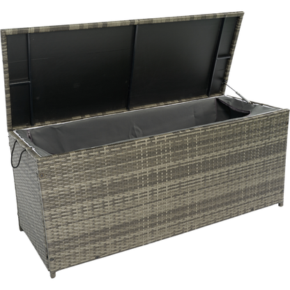 Outdoor Storage Box, 113 Gallon Wicker Patio Deck Boxes with Lid, Outdoor Cushion Storage for Kids Toys, Pillows, Towel Grey Wicker