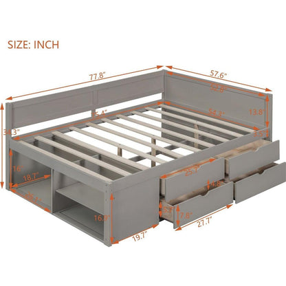 Full Size Daybed with Drawers and Shelves, Gray