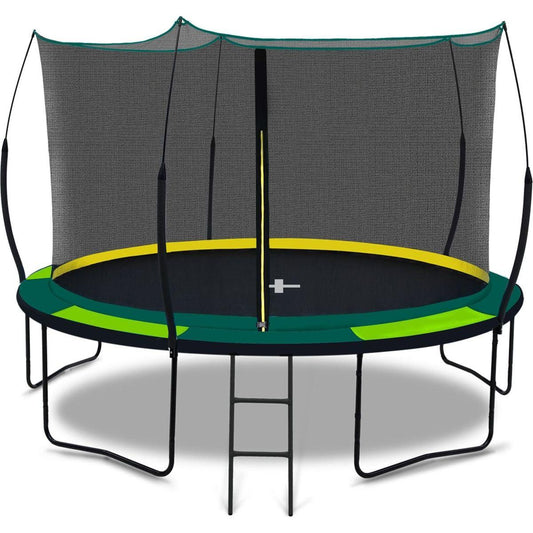 YC 12FT Recreational Trampolines with Enclosure for Kids and Adults with Patented Fiberglass Net Poles Pumpkin- Green