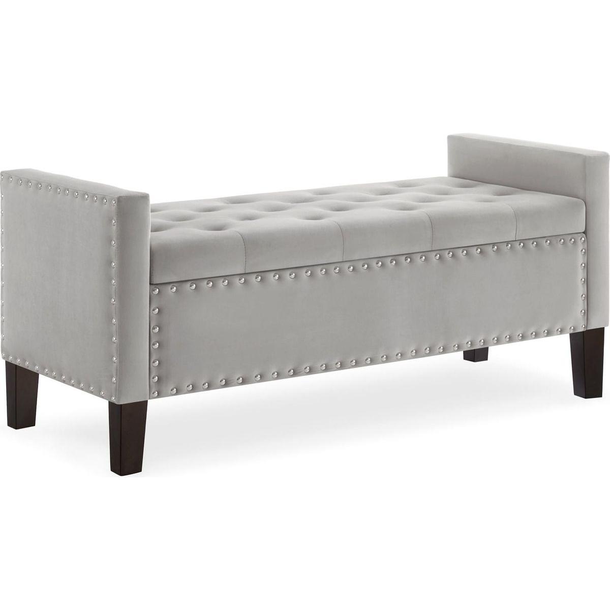 Upholstered Tufted Button Storage Bench with nails trim,Entryway Living Room Soft Padded Seat with Armrest,Bed