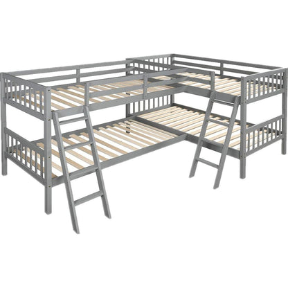 L-Shaped Bunk Bed with Ladder,Twin Size-Gray