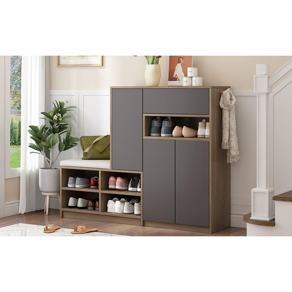 2-in-1 Shoe Storage Bench & Shoe Cabinets , Multi-functional Shoe Rack with Padded Seat, Versatile Shoe Storage Solution with Adjustable Shelves for Hallway, Grey