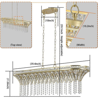 Modern Champagne Gold Kitchen Island Light - Oval Crystal ceiling chandelier