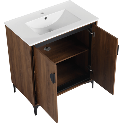 30 "Bathroom Vanity, 2 doors, Bathroom Cabinet Vanity Freestanding Cabinet Engineered Wood with sink