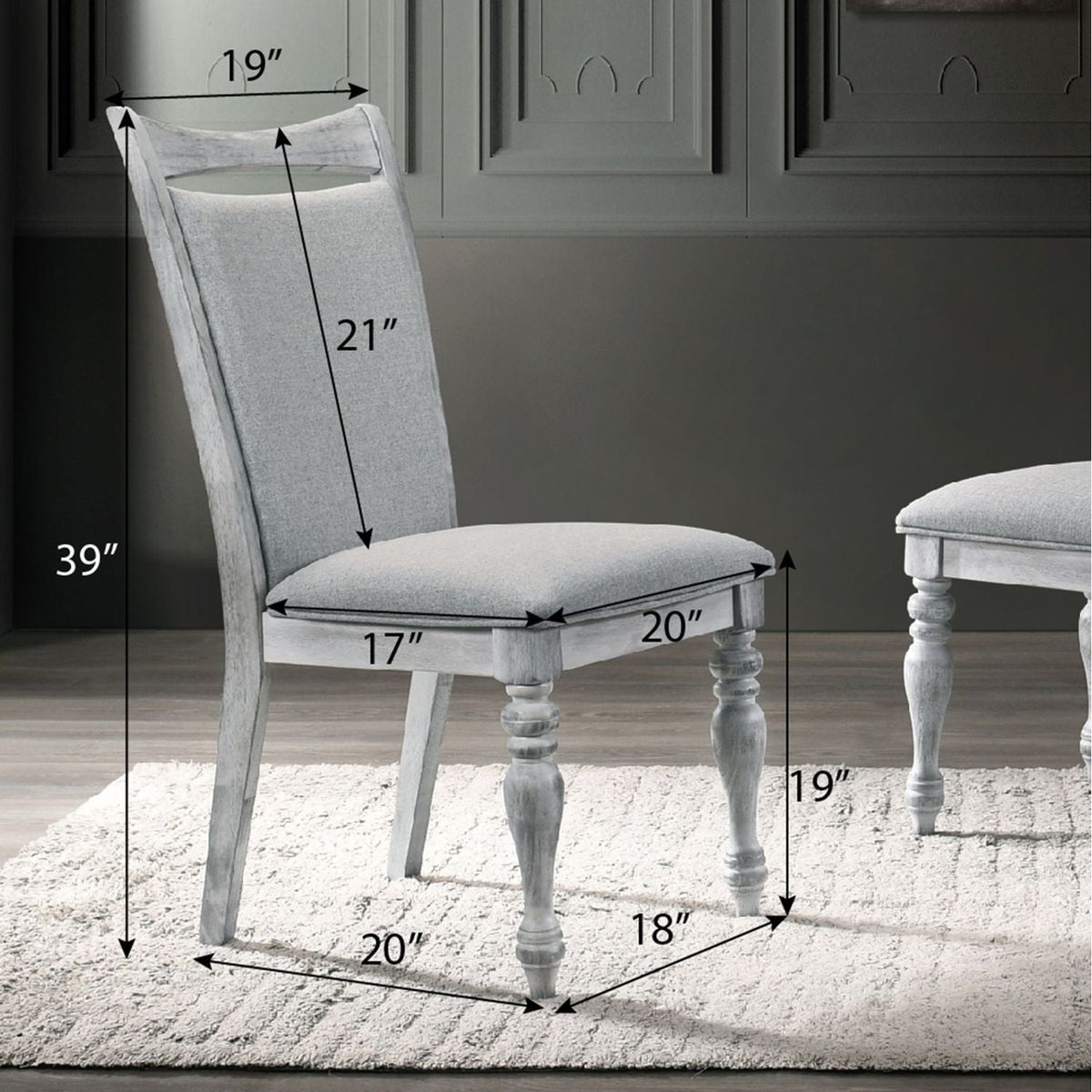 Salines Upholstered Turned Leg Dining Chairs, Set of 2, Rustic White