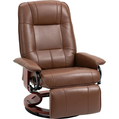 Faux Leather Manual Recliner, Adjustable Swivel Lounge Chair with Footrest, Armrest and Wrapped Wood Base for Living Room, Brown