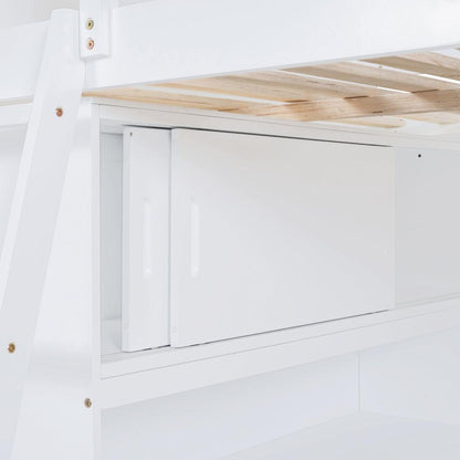 Full Size Loft Bed with Desk and Shelf - White