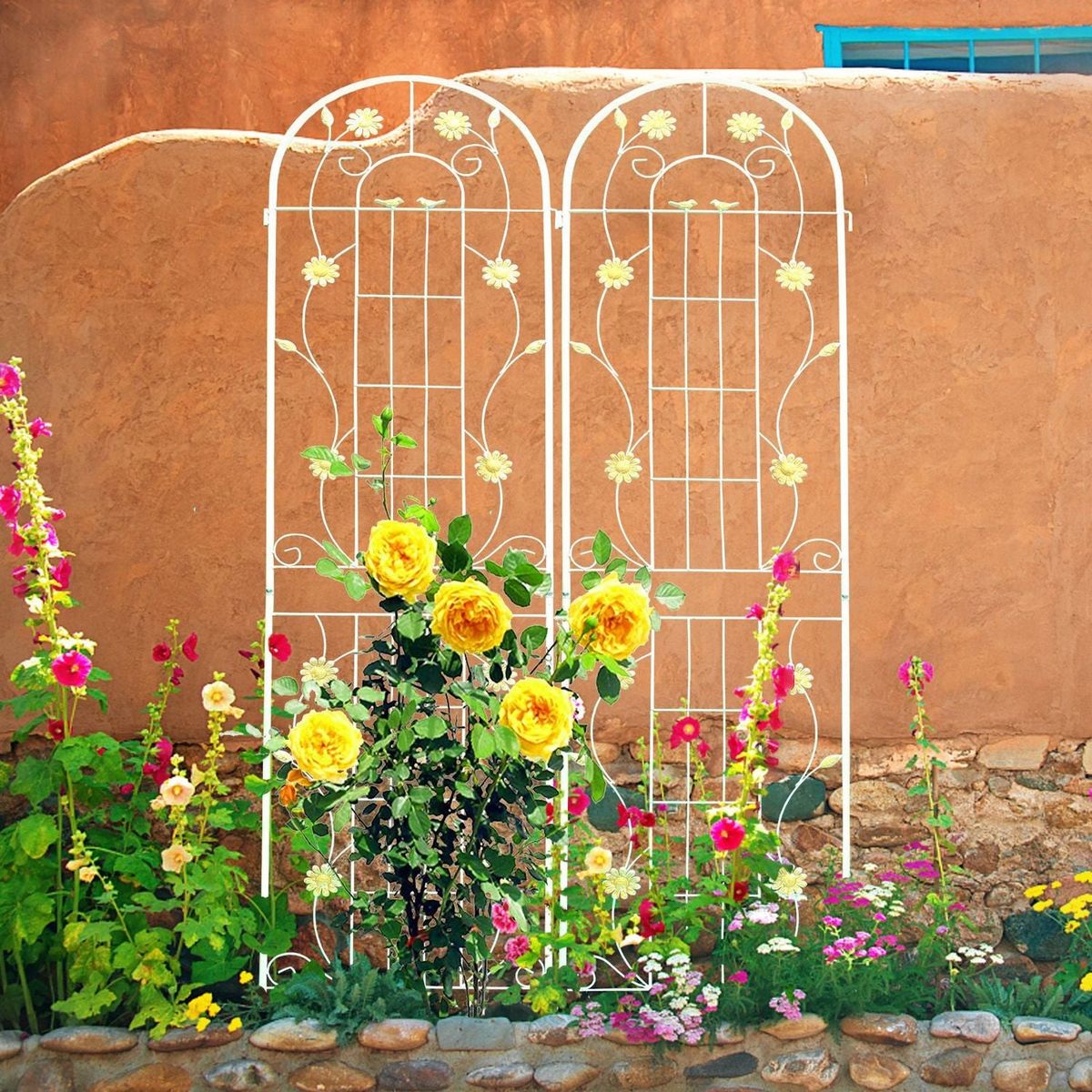 2 Pack Metal Garden Trellis 86.7" x 19.7" Rustproof Trellis for Climbing Plants Outdoor Flower Support White