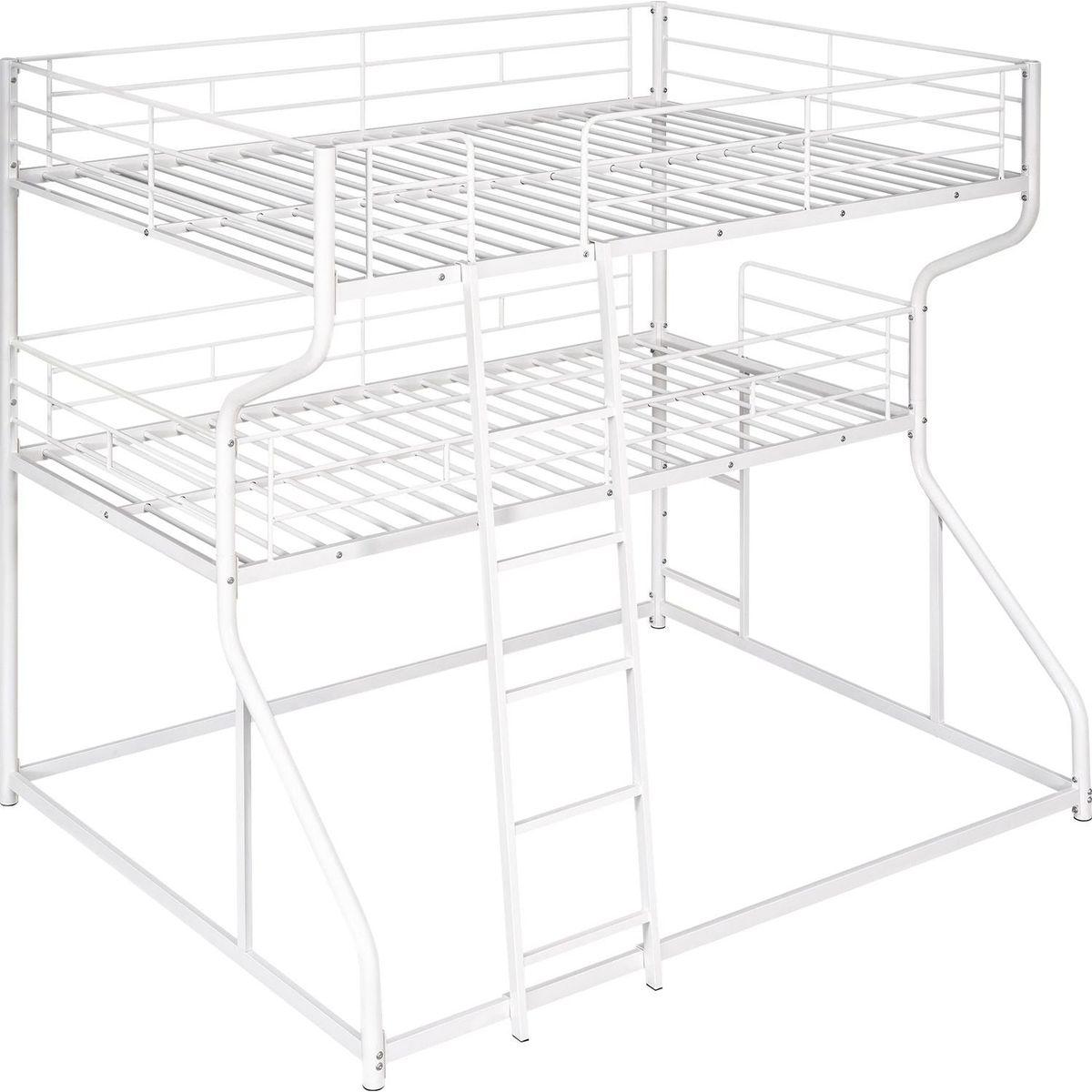 Full XL over Twin XL over Queen Size Triple Bunk Bed with Long and Short Ladder,White