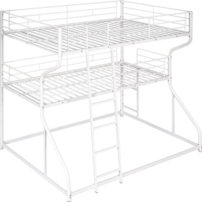 Full XL over Twin XL over Queen Size Triple Bunk Bed with Long and Short Ladder,White