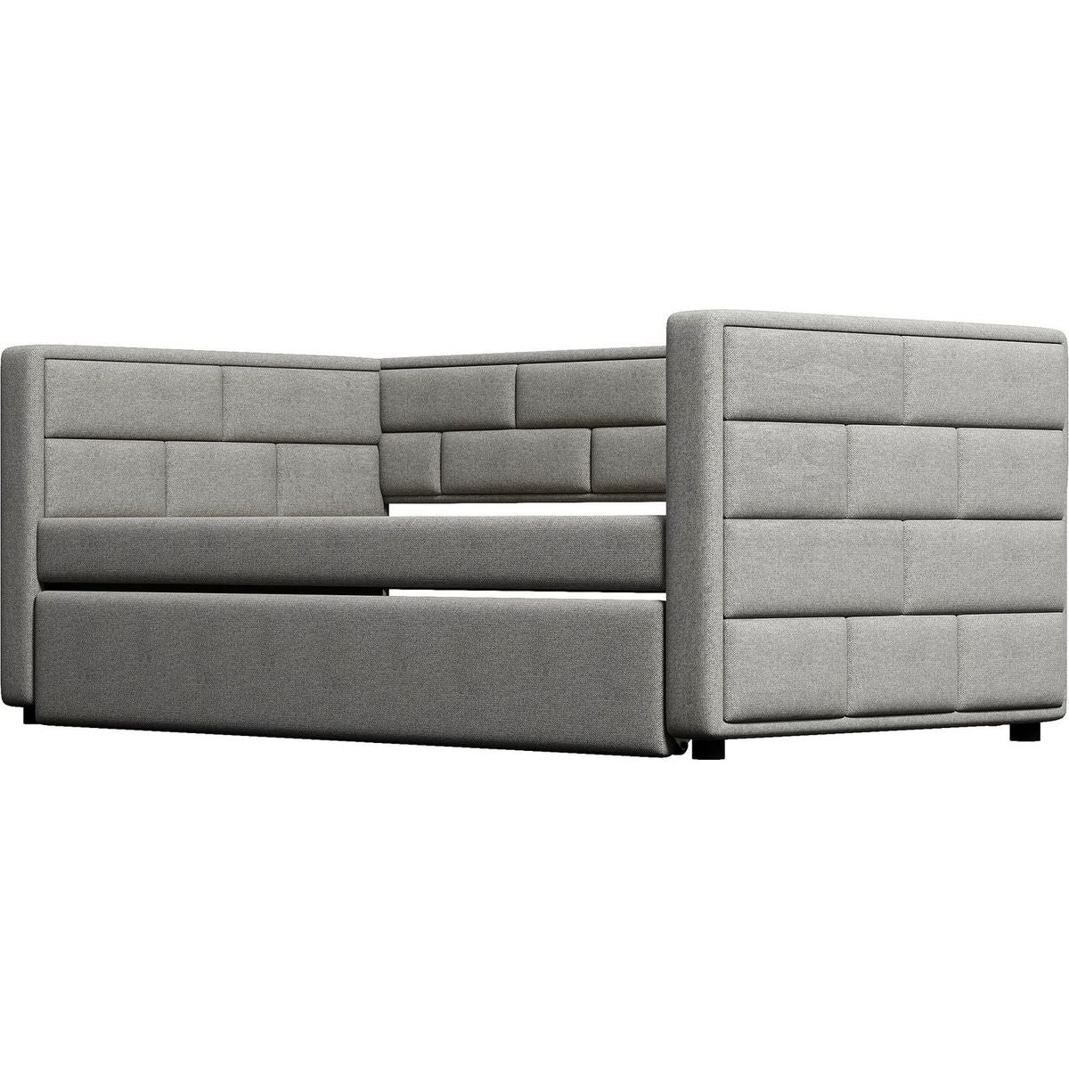 Twin Size Daybed with Trundle, Upholstered Daybed with Padded Back, Gray