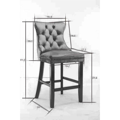 Contemporary Velvet Upholstered Barstools with Button Tufted Decoration and Wooden Legs, and Chrome Nailhead Trim, Leisure Style Bar Chairs,Bar stools, Set of 2 (Orange)