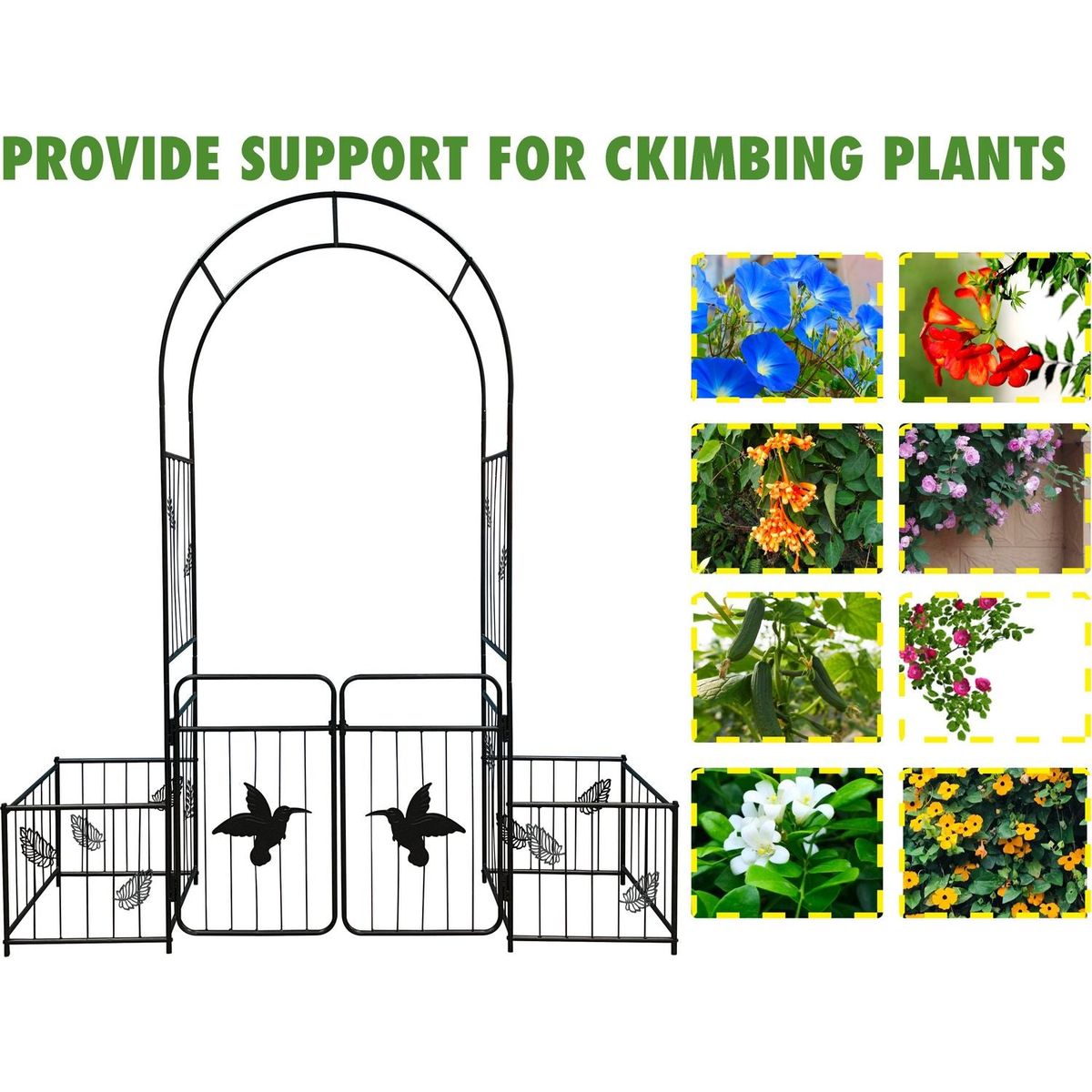 Metal Garden Arch with doors Garden Arbor Trellis Climbing Plants Support Arch Outdoor Arch Wedding Arch Party Events Archway Black