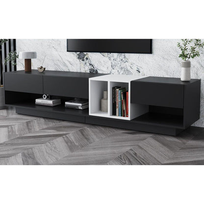 Sleek and Stylish TV Stand with Perfect Storage Solution, Two-tone Media Console for TVs Up to 80", Functional TV Cabinet with Versatile Compartment for Living Room, Black