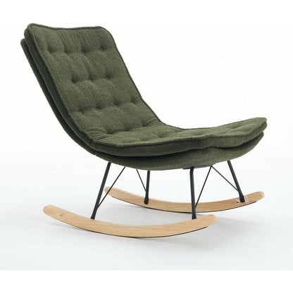 Lazy Rocking Chair,Comfortable Lounge Chair with Wide Backrest and Seat Wood Base, Upholstered Armless Rocker Chair for Living room, Balcony,Bedroom and Patio Porch. (DARK GREEN)