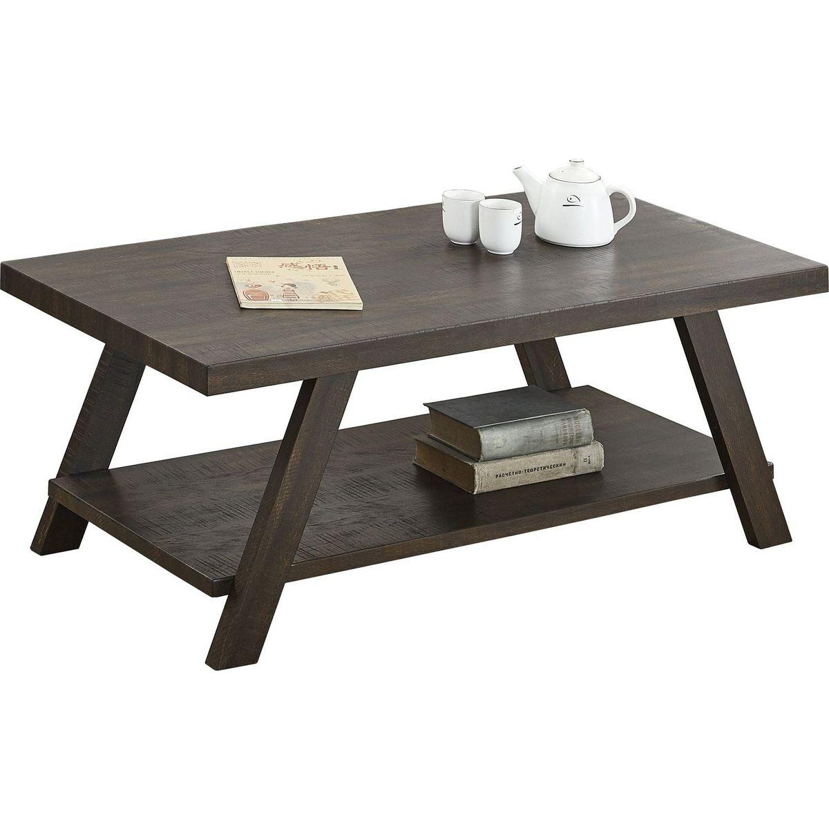 Athens Contemporary Wood Shelf Coffee Table in Weathered Espresso