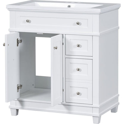 30" Bathroom Vanity Cabinet with Sink Combo Set, Undermount Resin Sink, Free Standing Vanity Set with 2 Drawers& Soft Closing Doors, Solid Wood Frame Bathroom Cabinet, White